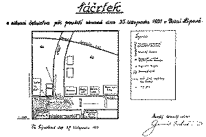 Náčrtek místa střílení do pracujících v Dolní Lipové