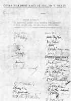 Listina přítomných společné schůze ČNR a československé vlády (kliknutím zvětšíte)