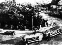 Dobový pohled na inkriminovanou zatáčku v Praze