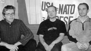 Vedení KSM: (zleva) předseda Milan Krajča, tajemník Zdeněk Štefek, a první místopředseda Radim Gonda